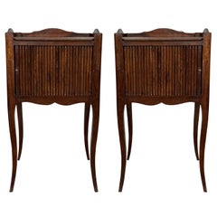 French Oak Pair of Nightstands with Sliding-Door Cabinet, 1890s