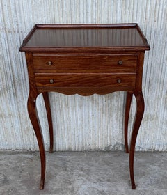 French Oak Pair of Nightstands with Two Drawers and Cabriole Legs, 1890s