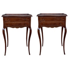 French Oak Pair of Nightstands with Two Drawers and Cabriole Legs, 1890s