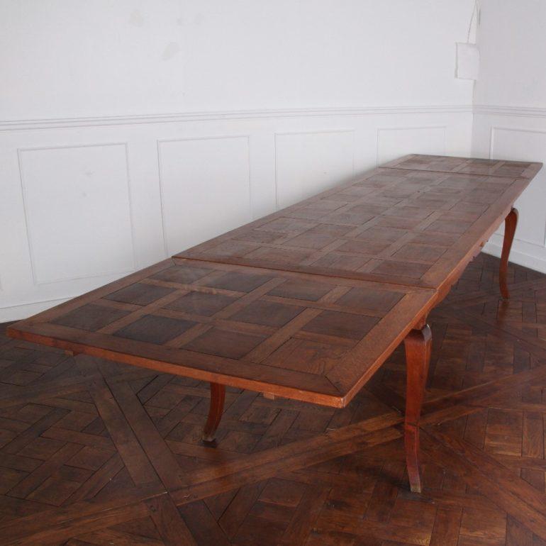 20th Century French Oak Parquet-Top Drawleaf Table