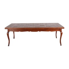 Antique French Oak Parquet-Top Drawleaf Table