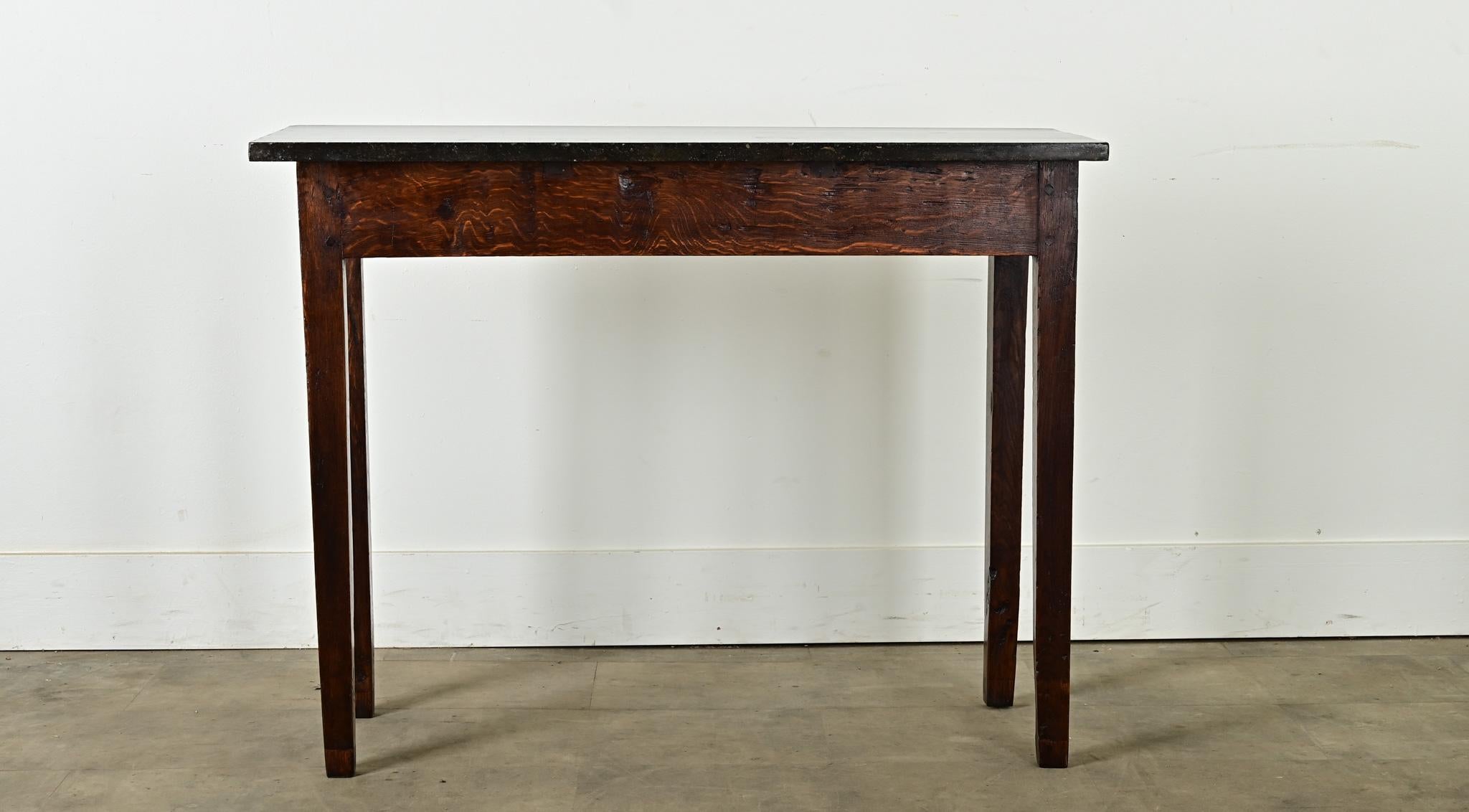 French Provincial French Oak Patisserie Table with Marble Top For Sale