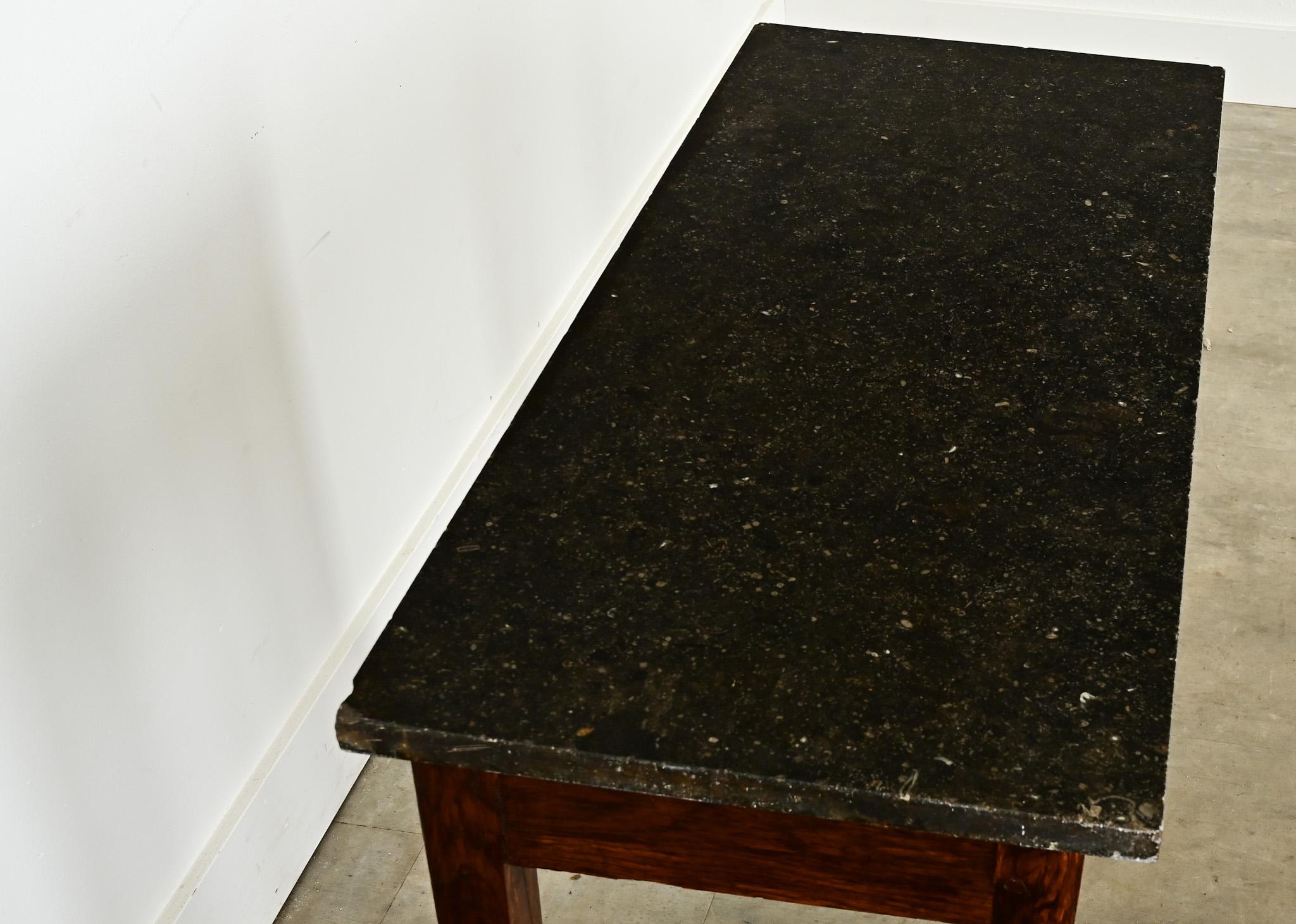 French Oak Patisserie Table with Marble Top In Good Condition For Sale In Baton Rouge, LA