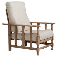 French Oak Reclining Armchair with Bouclé Upholstery