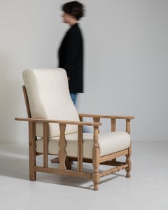 French Oak Reclining Armchair with Bouclé Upholstery