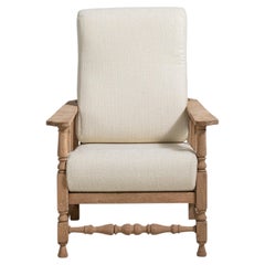 French Oak Reclining Armchair with Bouclé Upholstery