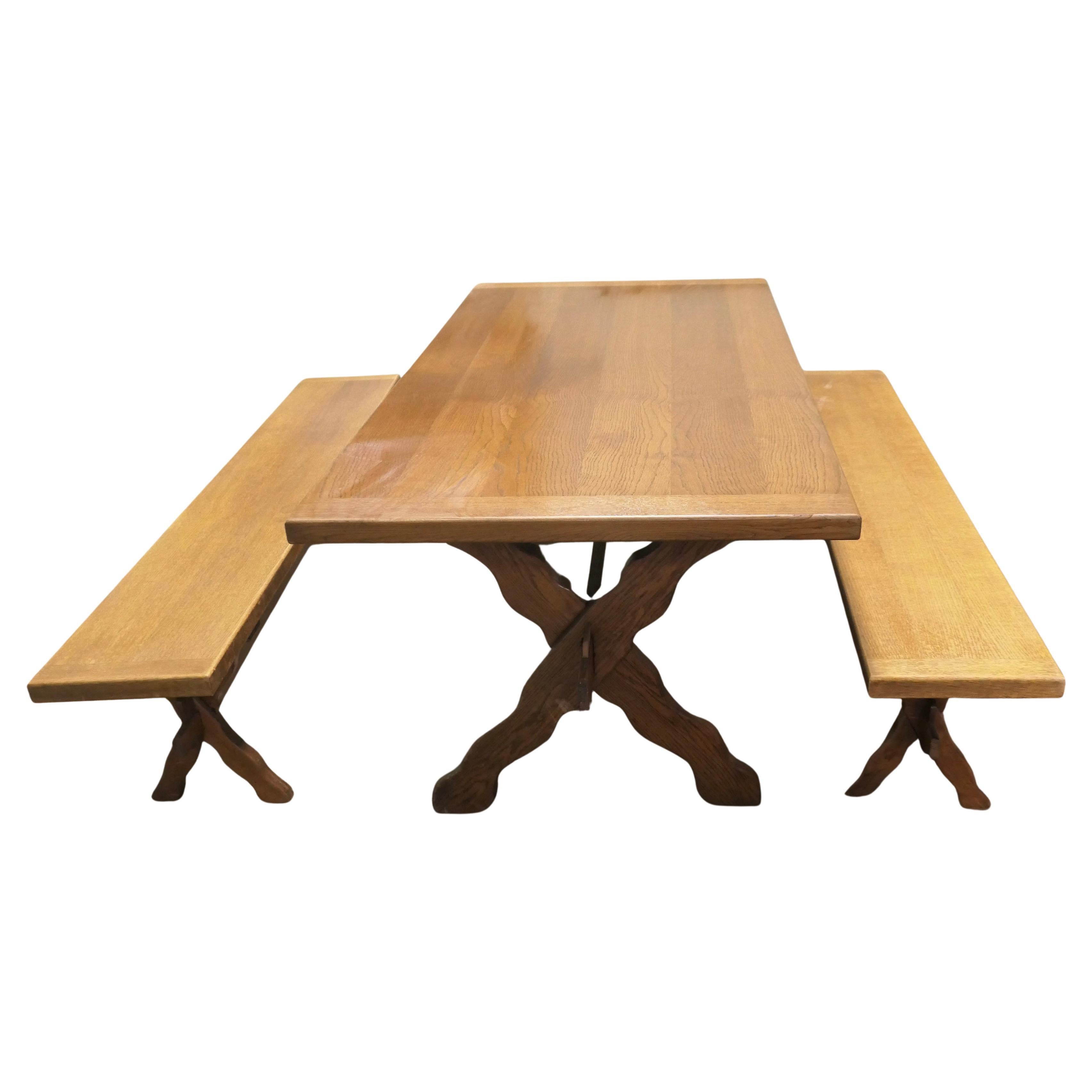 French Oak Refectory Table and Benches This is a Heavy Set