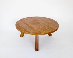 French Oak Round Coffee Table in the Style of Pierre Chapo