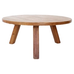 French Oak Round Coffee Table in the Style of Pierre Chapo