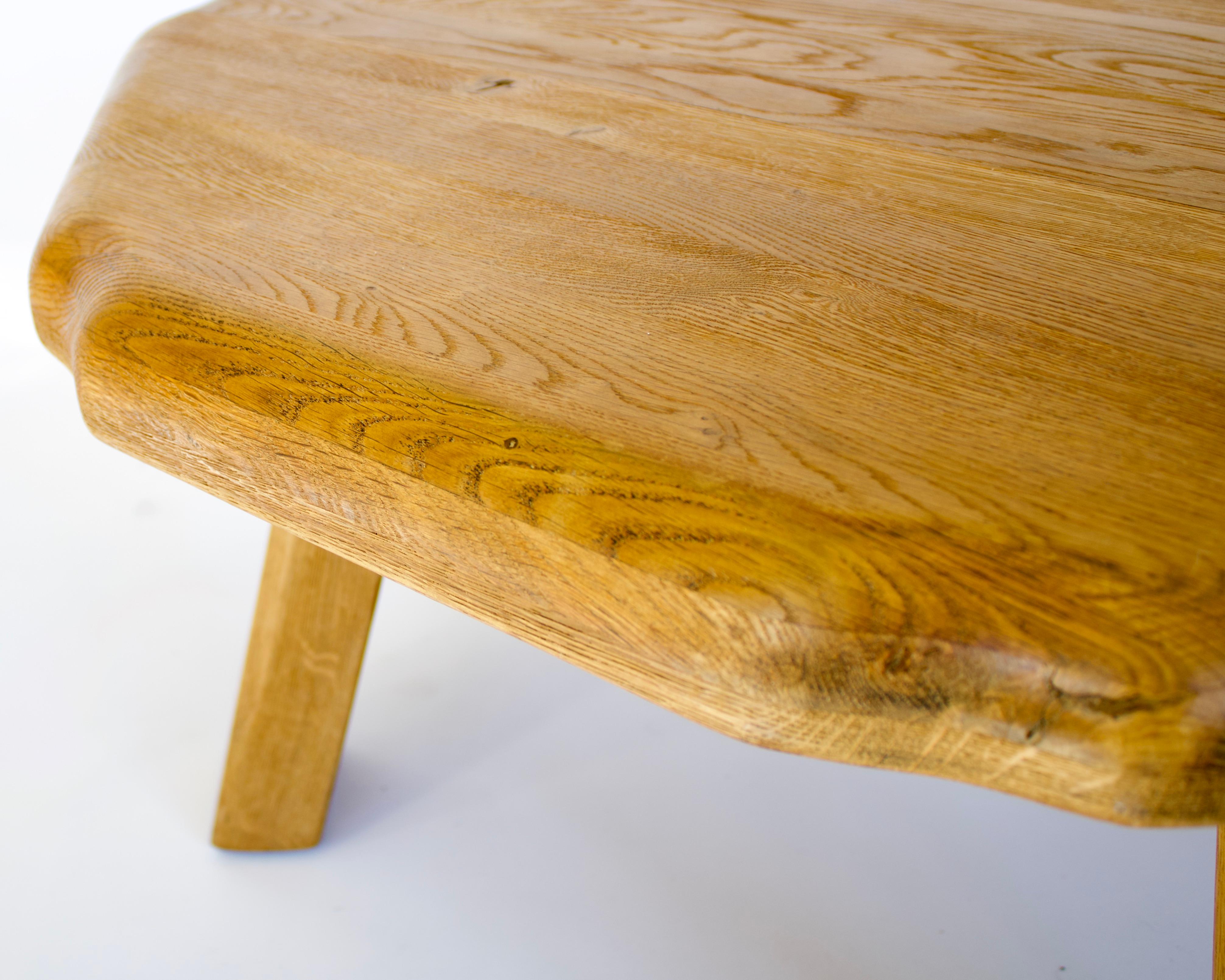 French Oak Round Sculpted Free Form Edge Brutalist Coffee Table, circa 1960 8