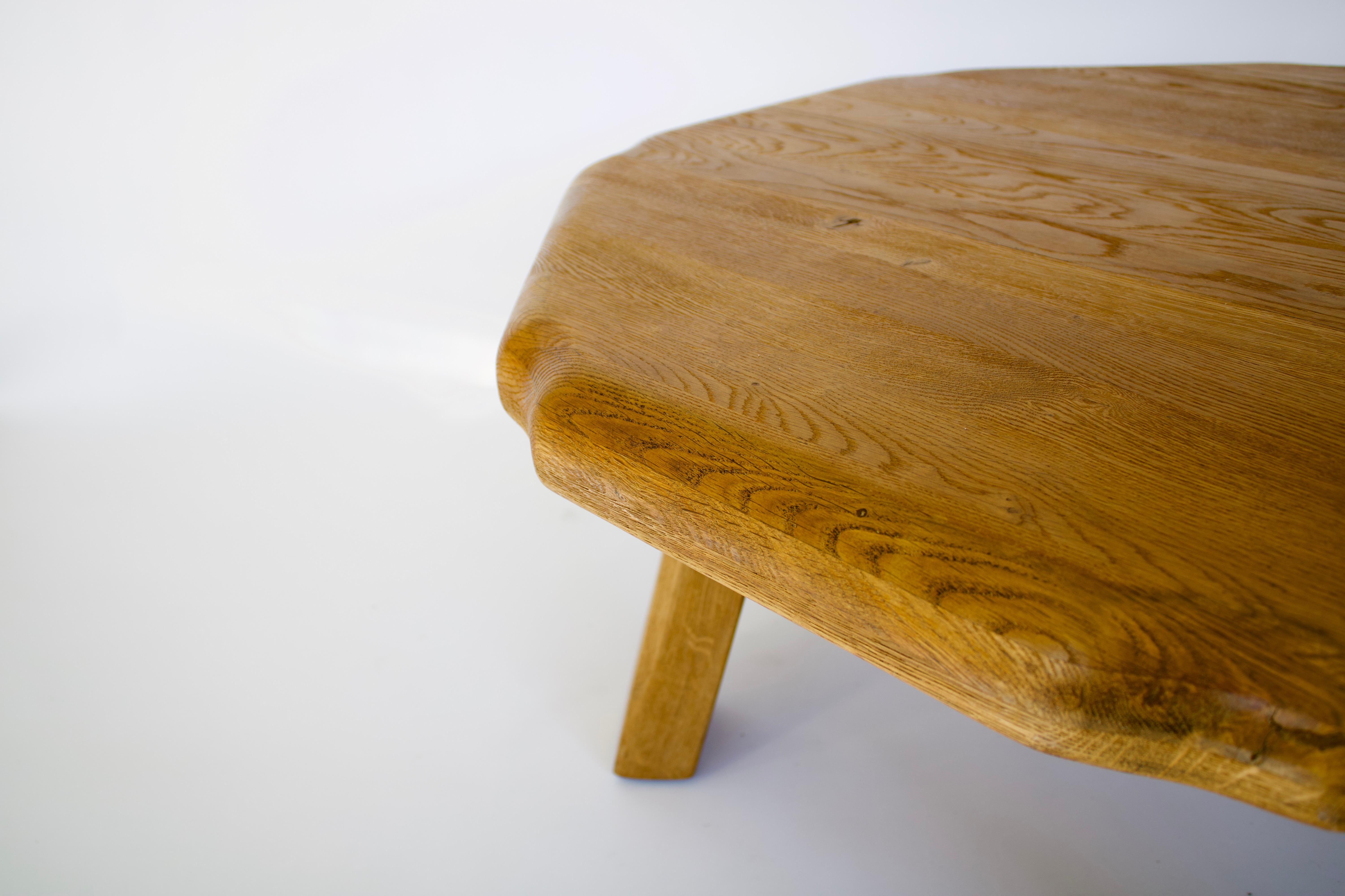 French Oak Round Sculpted Free Form Edge Brutalist Coffee Table, circa 1960 9