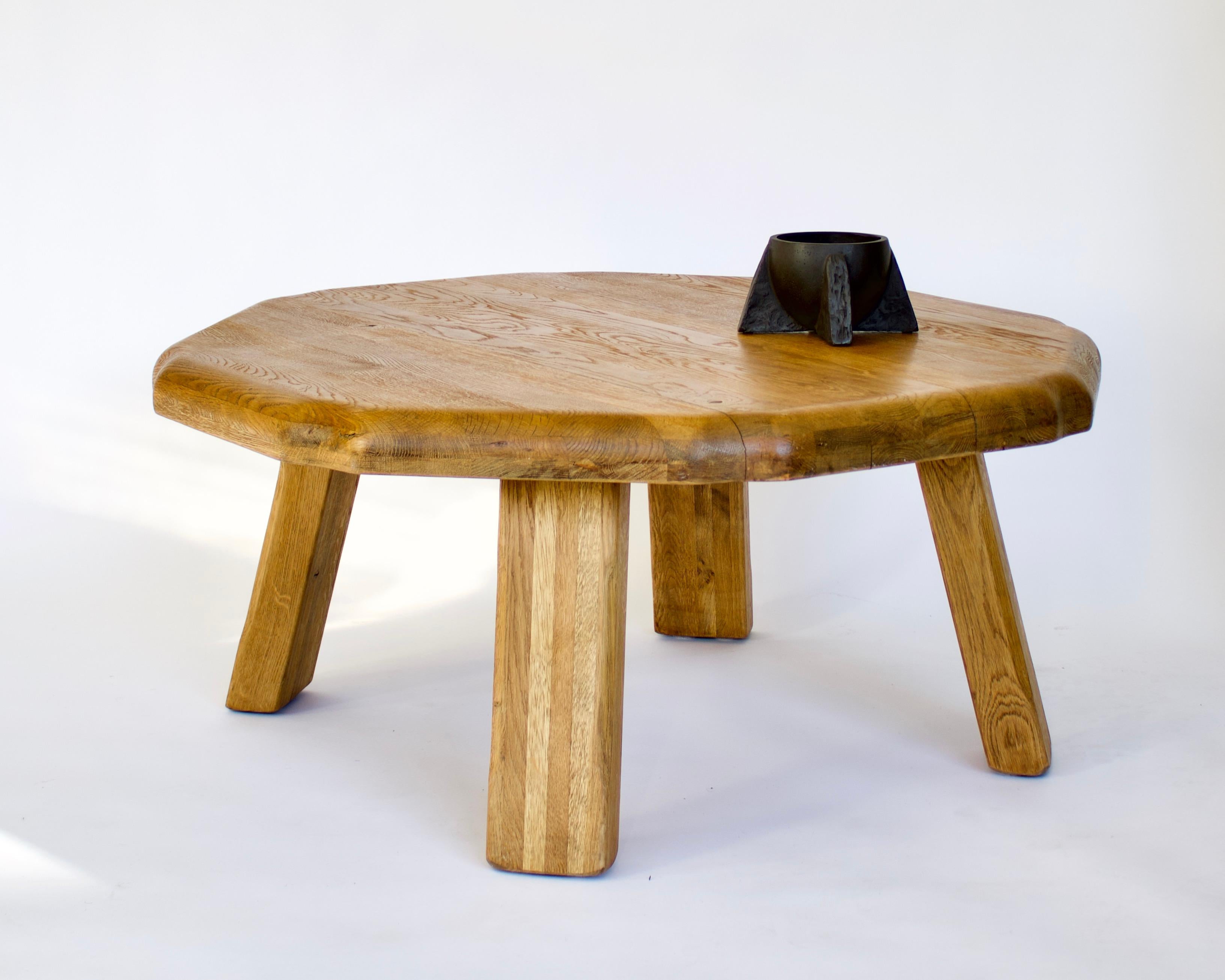 French Oak Round Sculpted Free Form Edge Brutalist Coffee Table, circa 1960 13