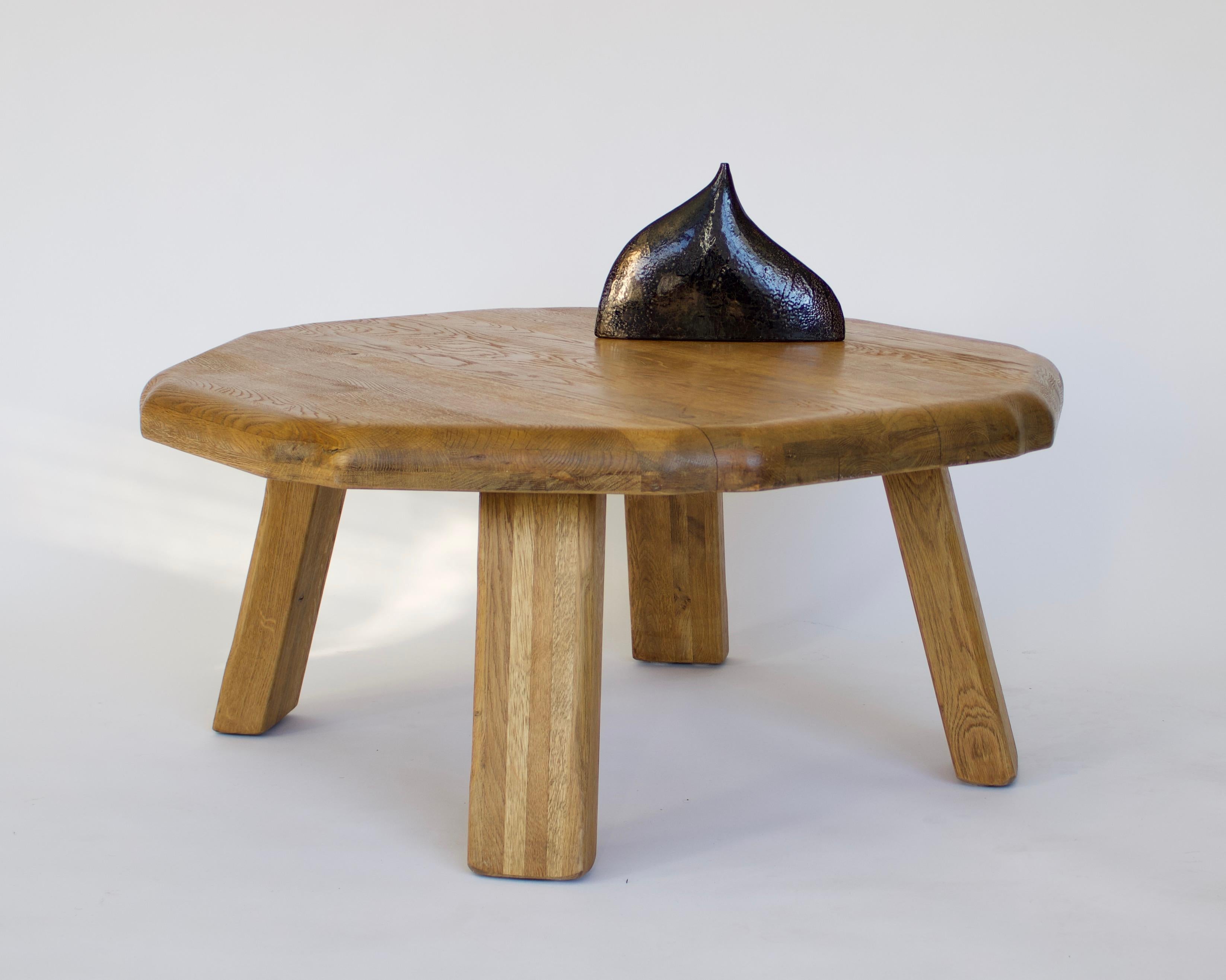 French Oak Round Sculpted Free Form Edge Brutalist Coffee Table, circa 1960 14