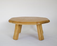 French Oak Round Sculpted Free Form Edge Brutalist Coffee Table, circa 1960