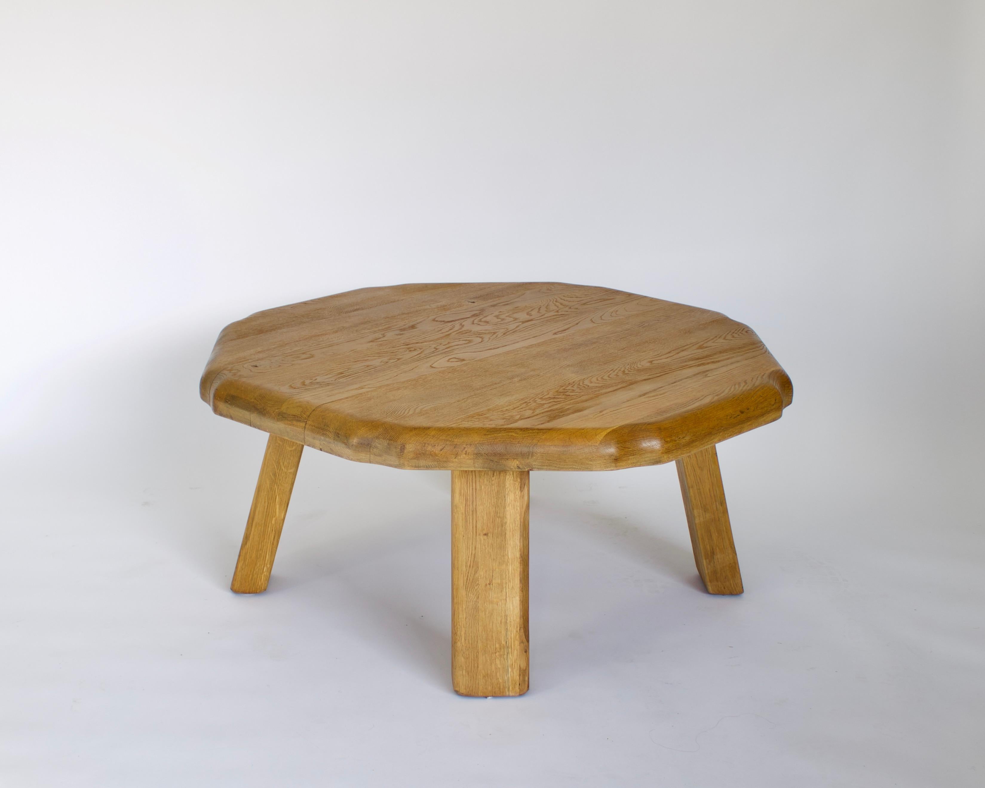 French Oak Round Sculpted Free Form Edge Brutalist Coffee Table, circa 1960 2