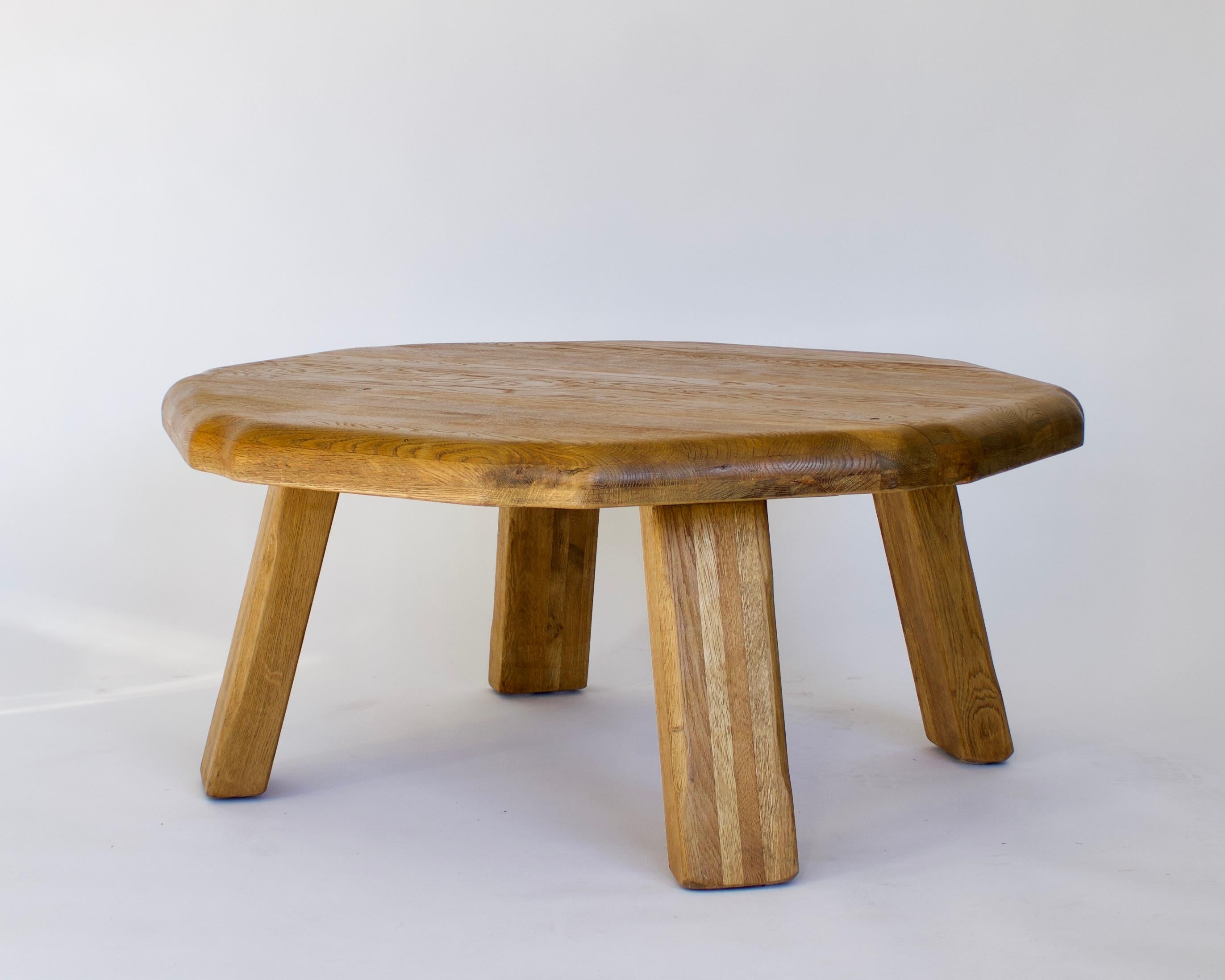 French Oak Round Sculpted Free Form Edge Brutalist Coffee Table, circa 1960 4