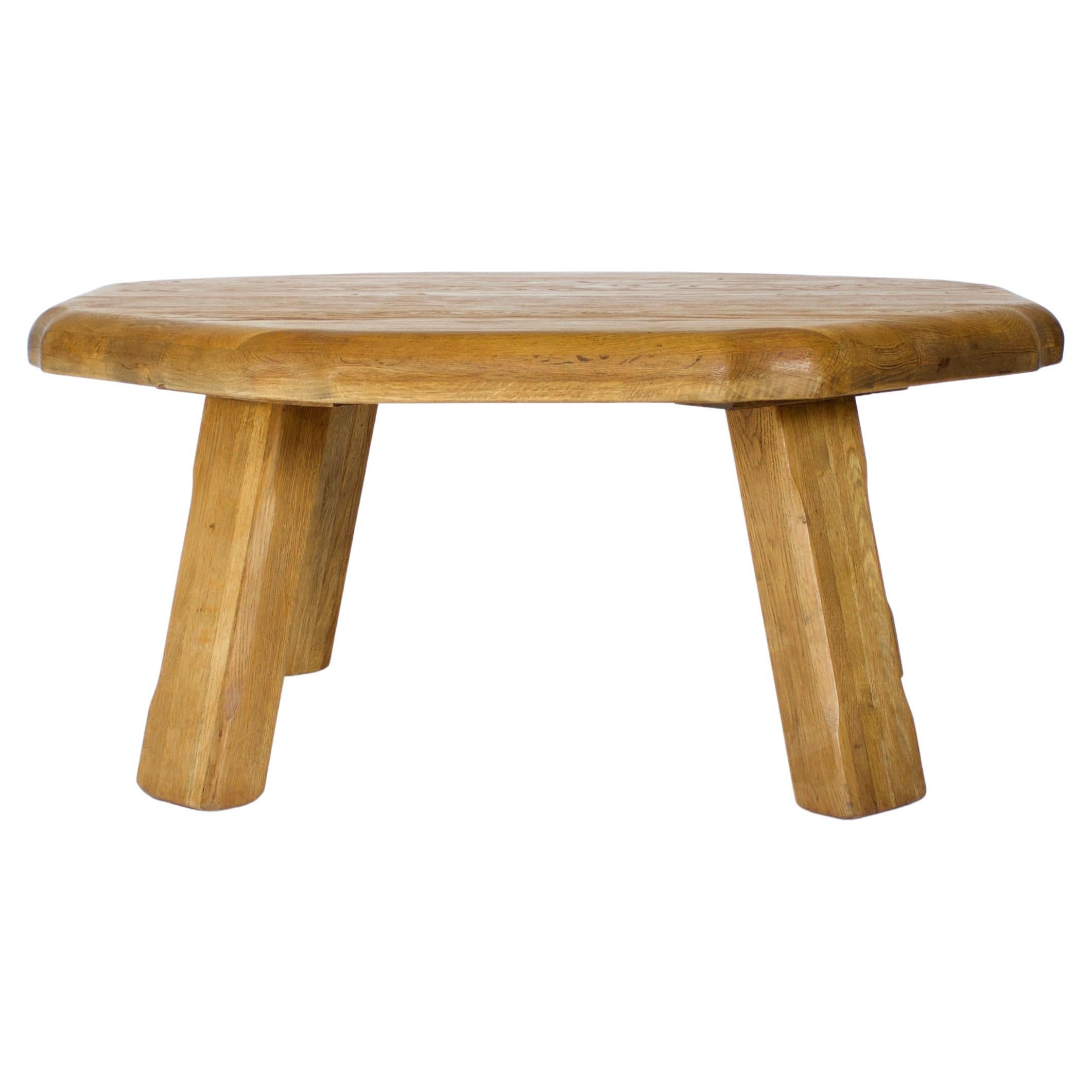 French Oak Round Sculpted Free Form Edge Brutalist Coffee Table, circa 1960