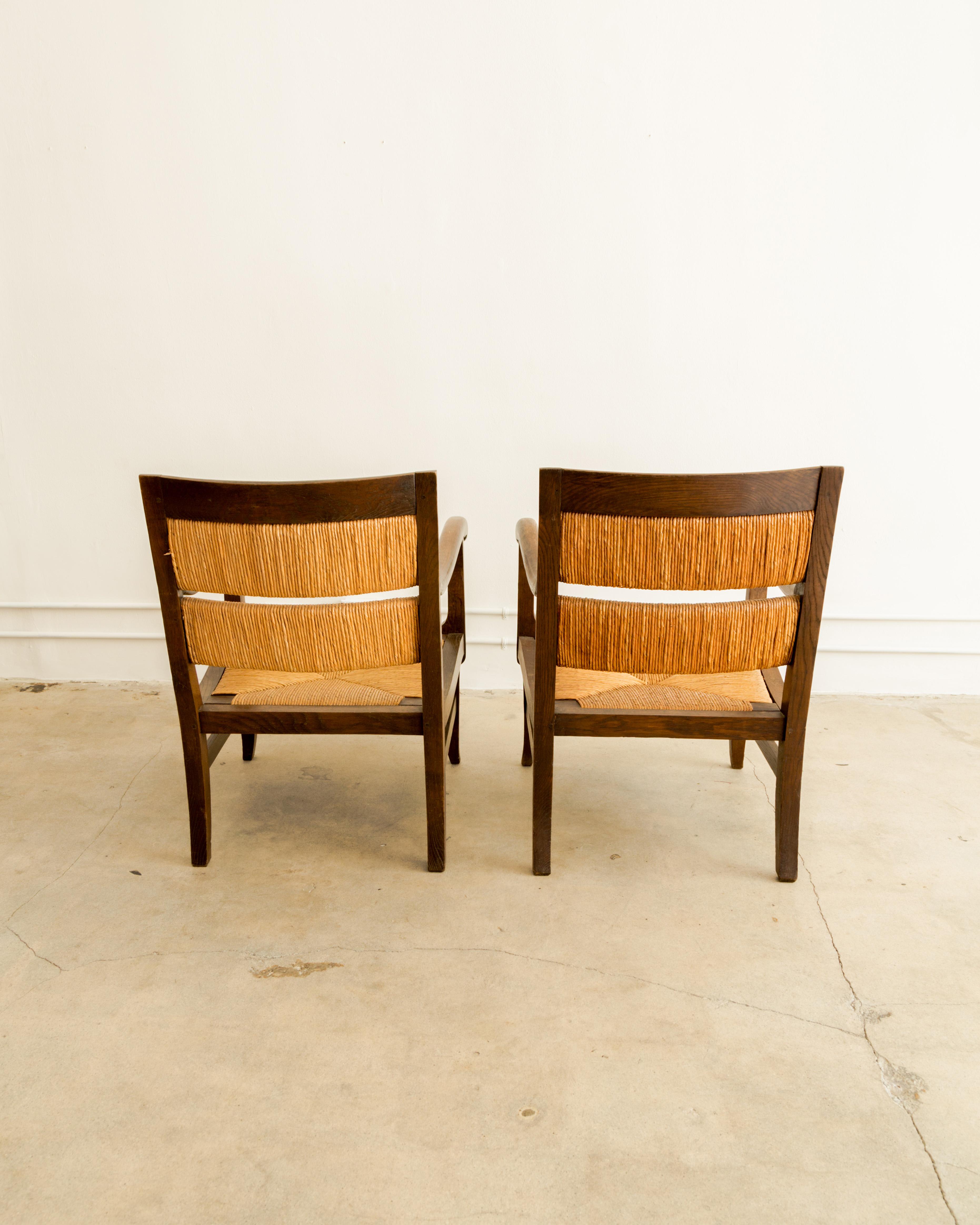 French Oak + Rush Armchairs For Sale 4