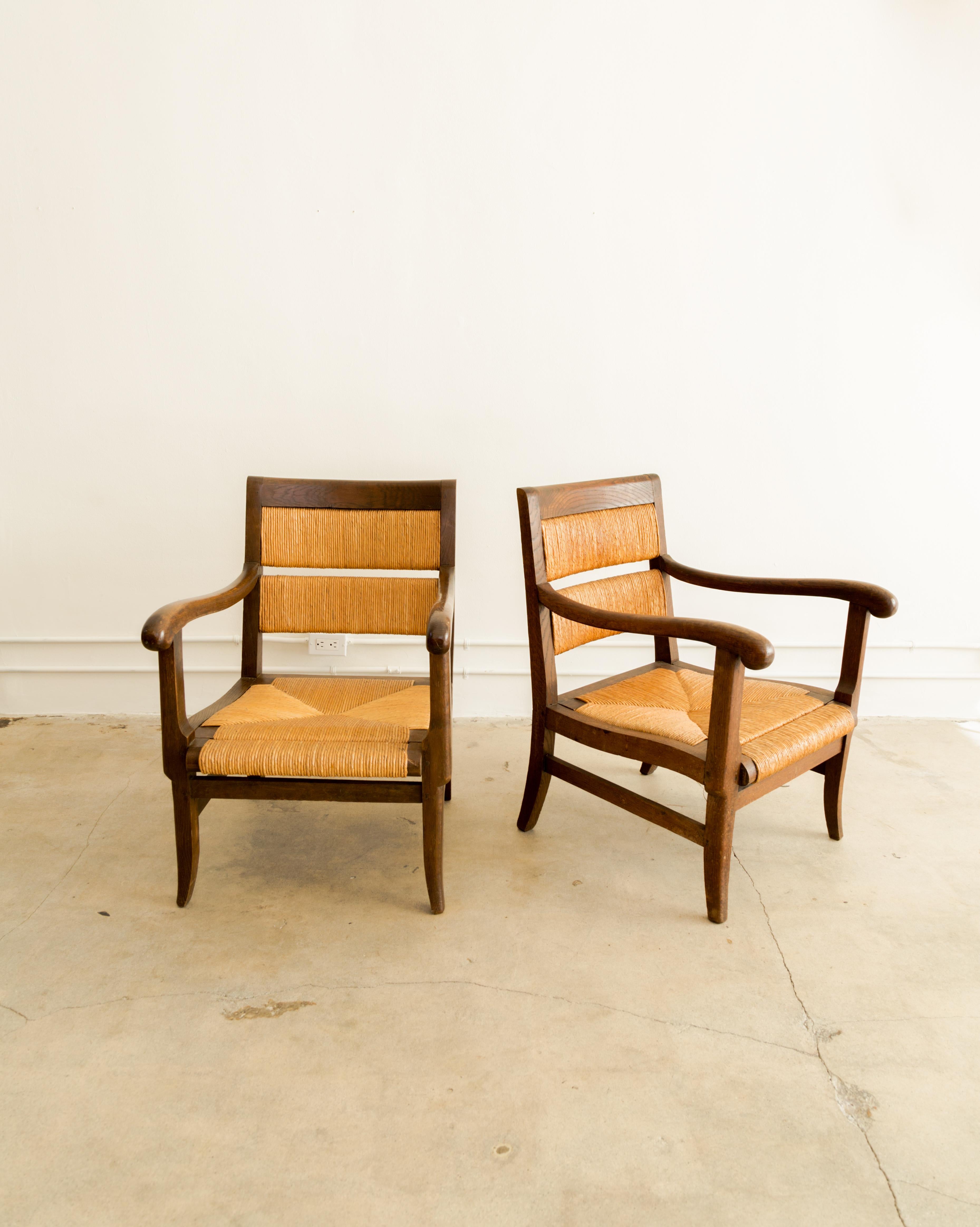 French Oak + Rush Armchairs For Sale 5