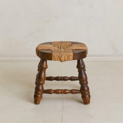 French Oak + Rush Low Stool, 1950s
