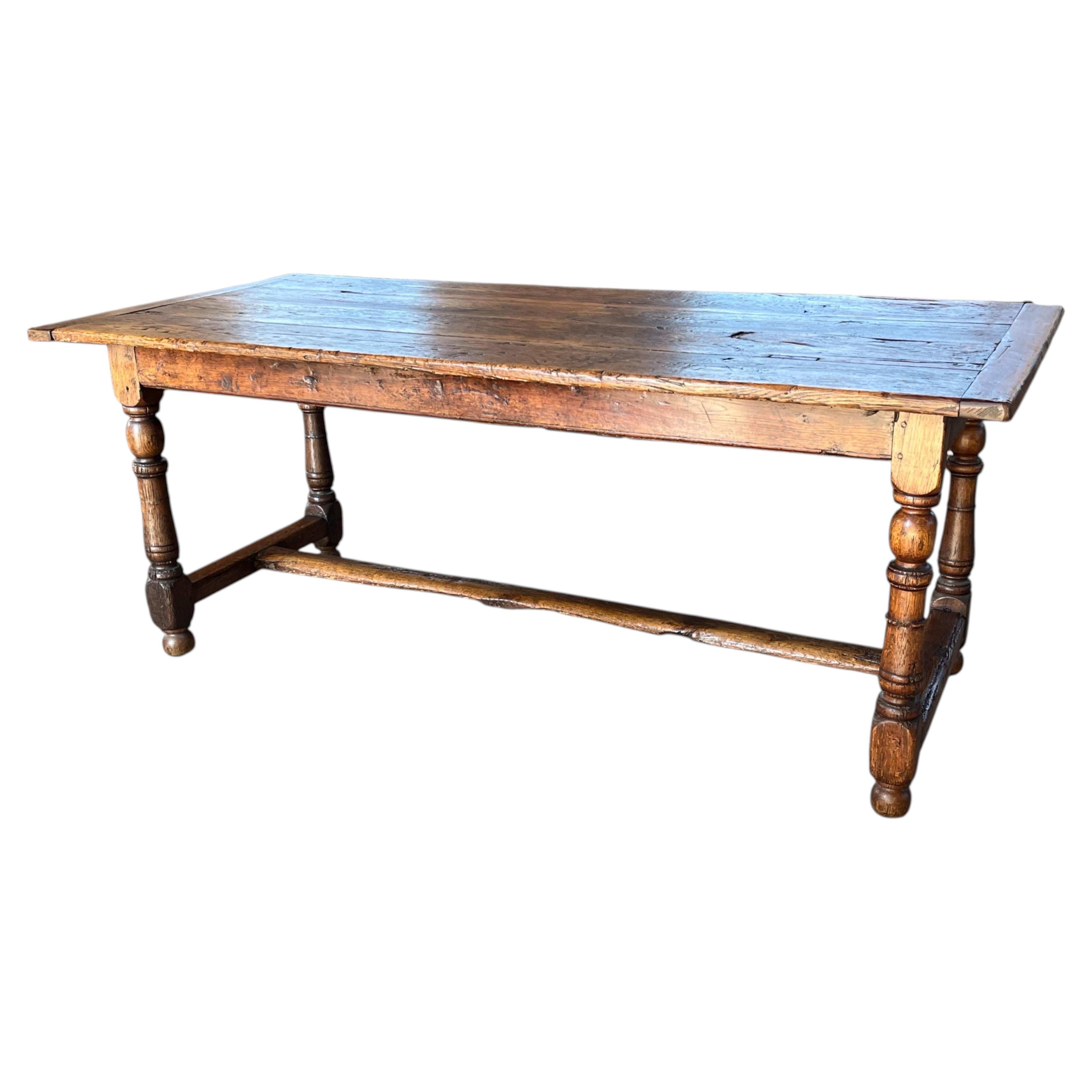 Table de ferme rustique / table à manger en chêne français, 19ème siècle en vente