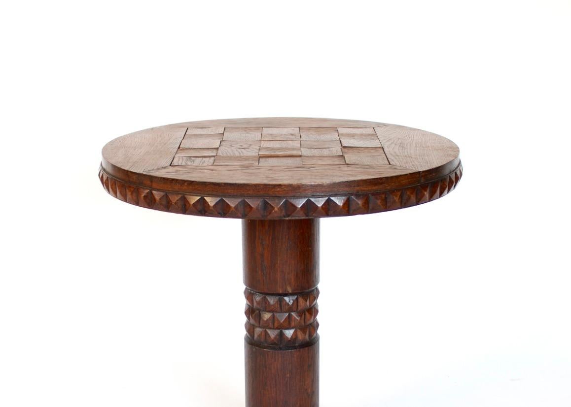 French Oak Side Carved Table Art Deco Africanist Influence Attributed to Dudouyt For Sale 2
