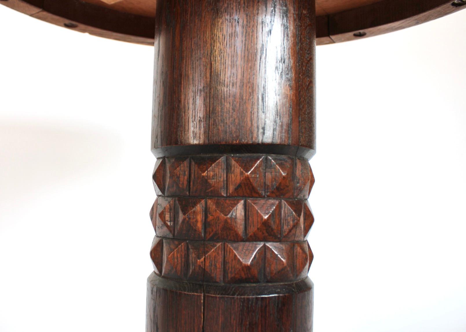 French Oak Side Carved Table Art Deco Africanist Influence Attributed to Dudouyt For Sale 3