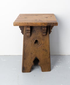 French Oak Side Stool Neo Gothic Style, circa 1920