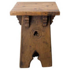 French Oak Side Stool Neo Gothic Style, circa 1920