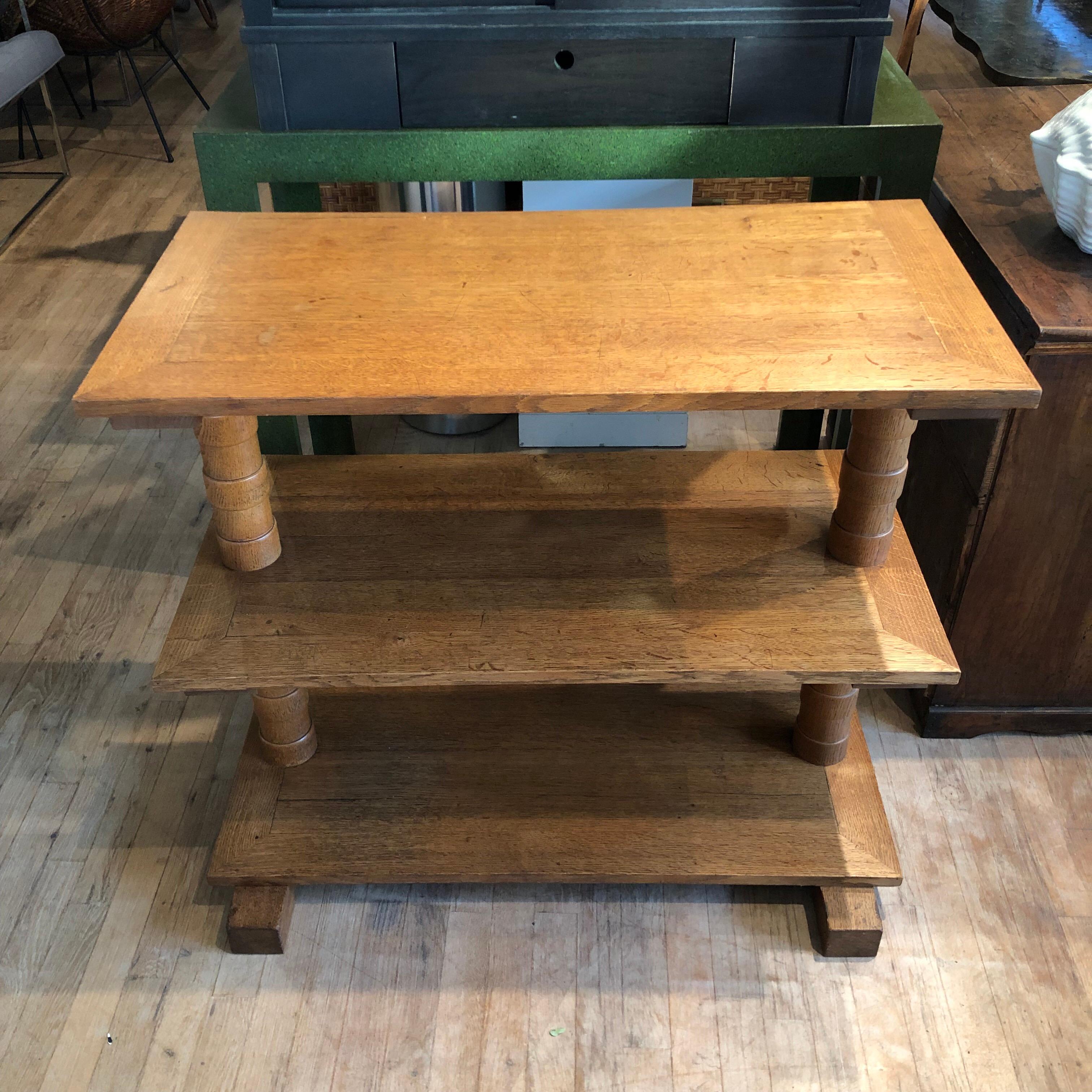 1940s French oak 3 tiered side table / console.