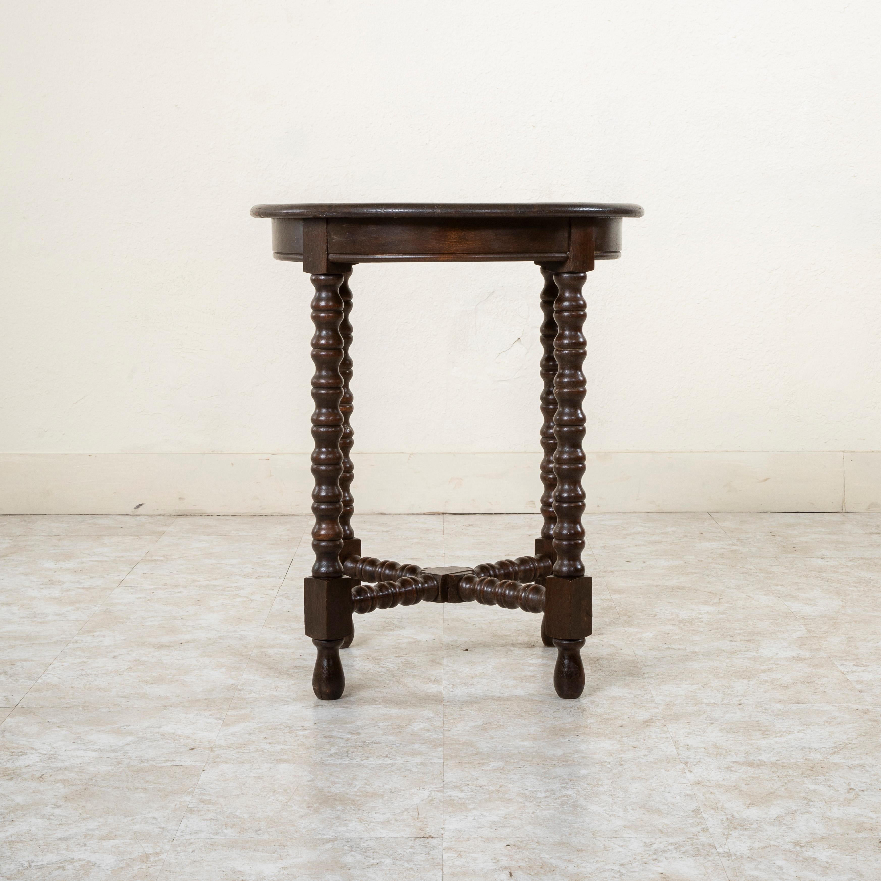 Early 20th Century French Oak Side Table or End Table with Turned Legs, C. 1900