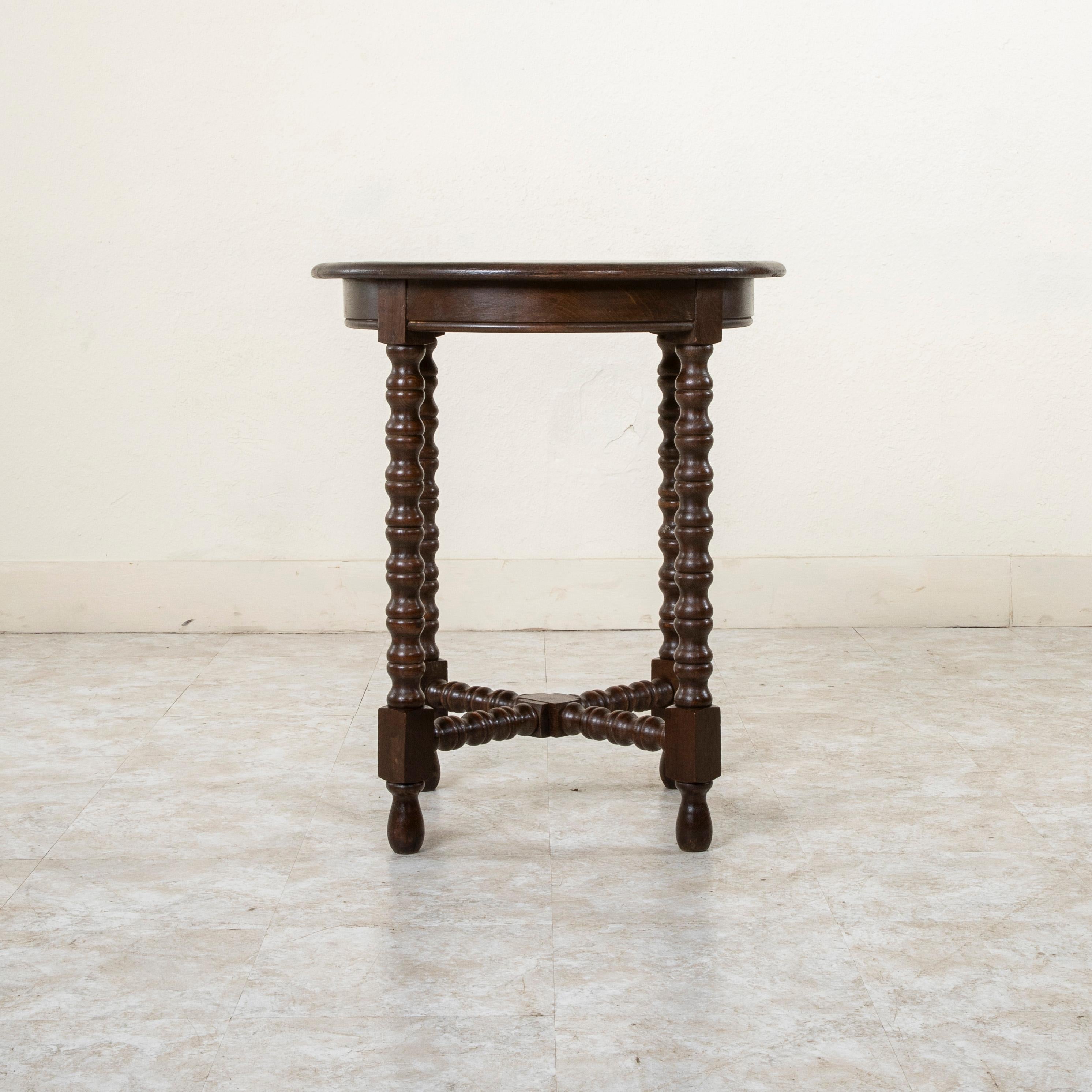 French Oak Side Table or End Table with Turned Legs, C. 1900 1