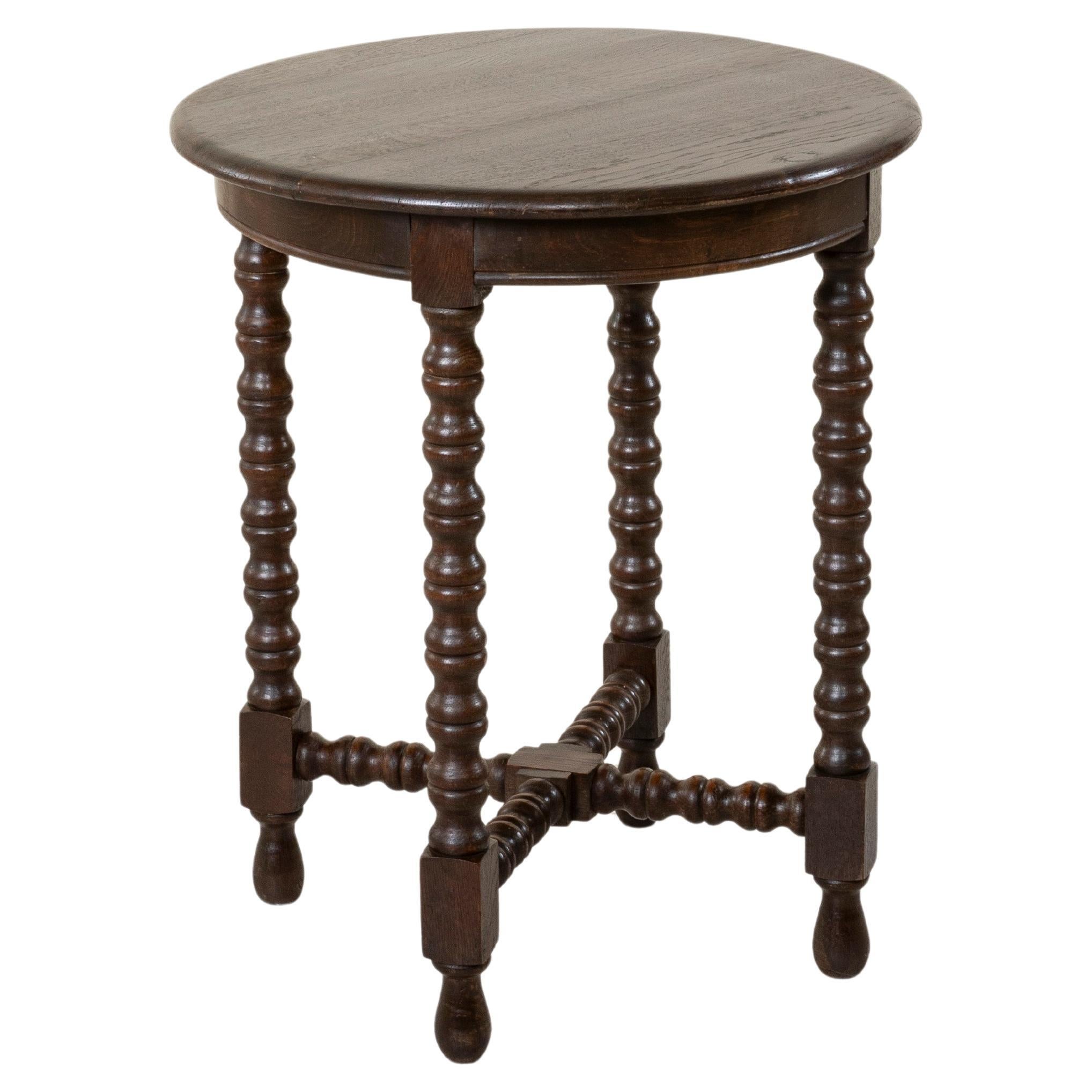 French Oak Side Table or End Table with Turned Legs, C. 1900