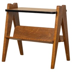 French Oak Side Table with Bookshelf