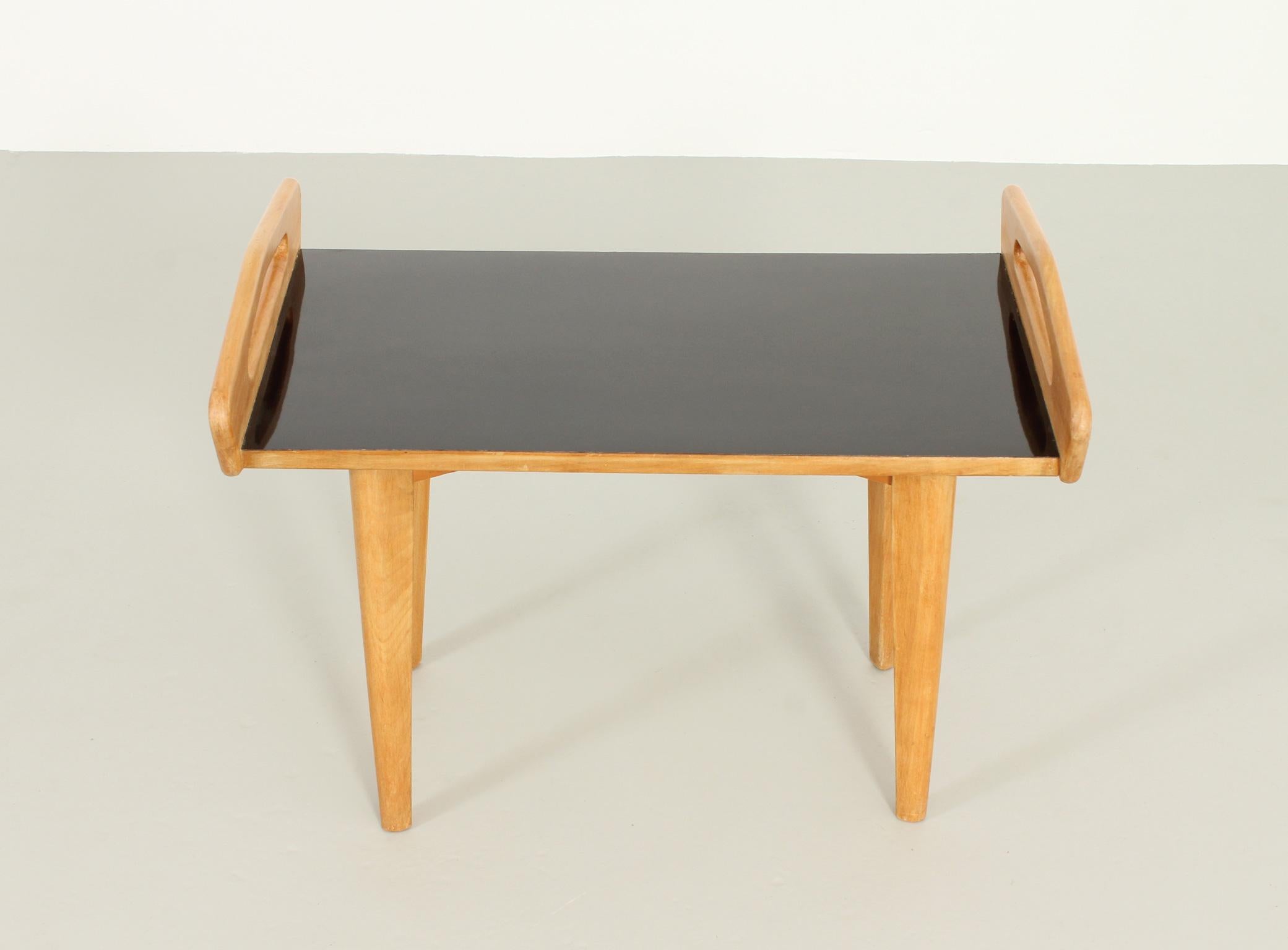Mid-Century Modern French Oak Side Table with Large Handles, 1950's For Sale