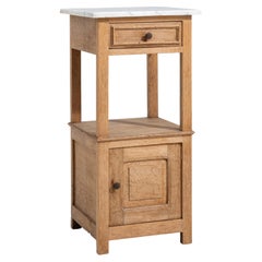 French Oak Side Table with Marble Top, Circa 1900, Compact Design