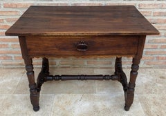 French Oak Side Table with One Drawer, 1940s