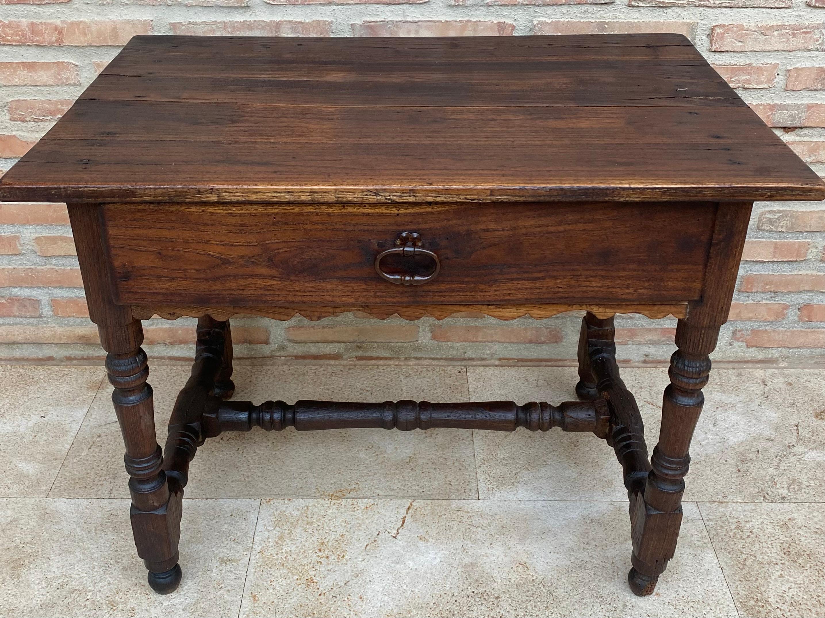 Spanish Colonial French Oak Side Table with One Drawer, 1940s For Sale