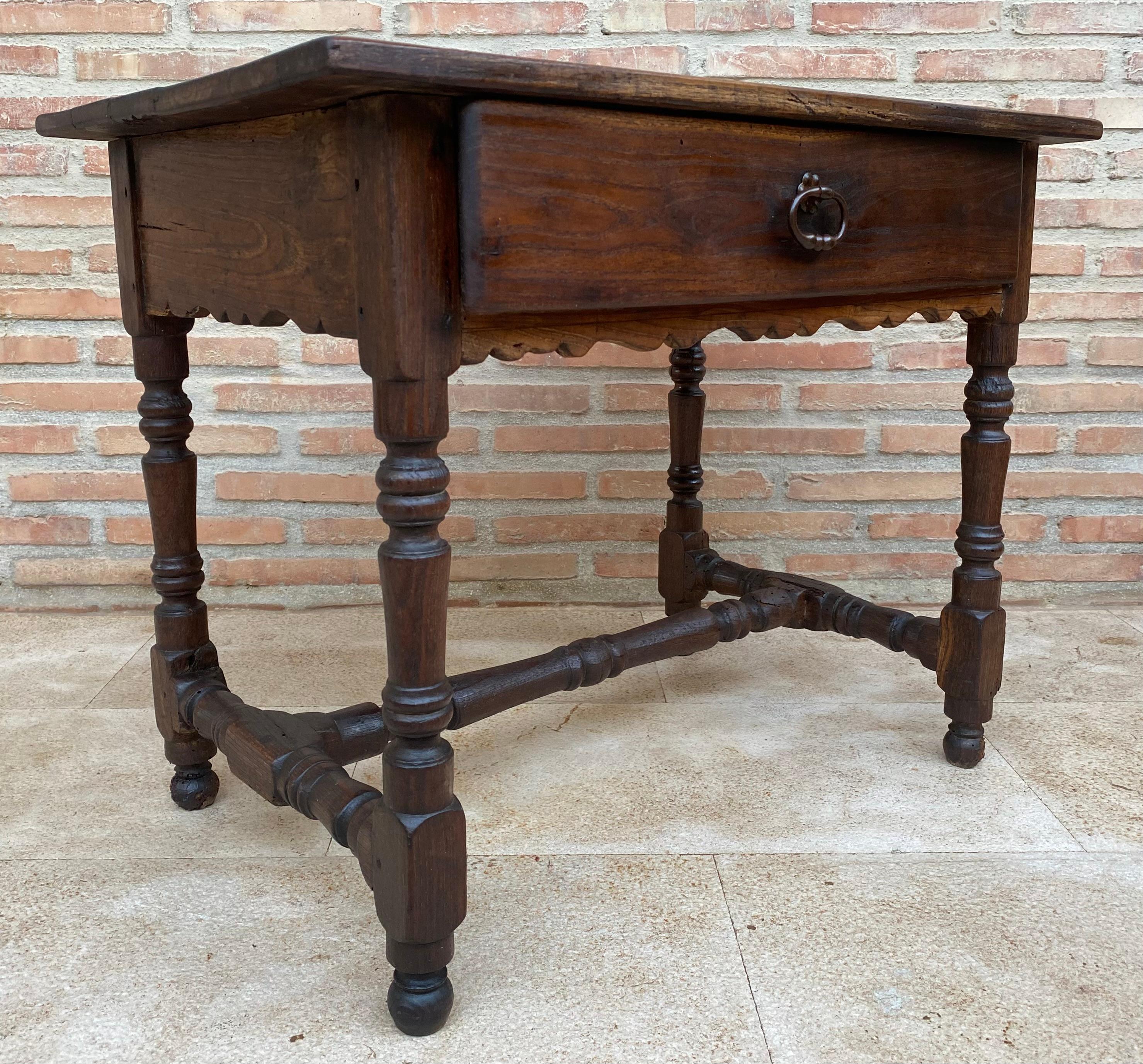 Spanish French Oak Side Table with One Drawer, 1940s For Sale