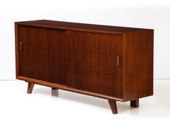 French Oak Sideboard with Sliding Doors & Shelves, 1950's