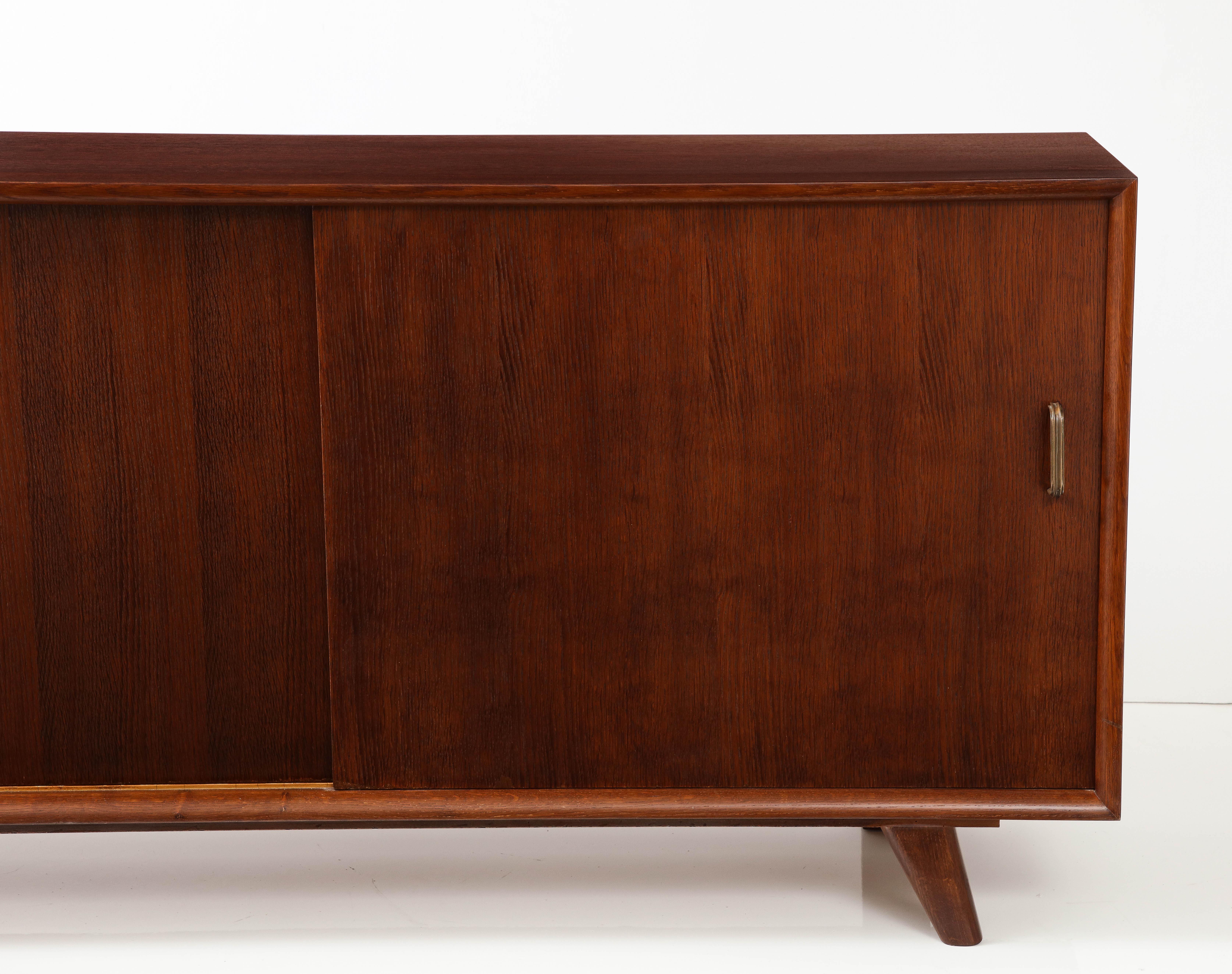 French Oak Sideboard with Sliding Doors & Shelves, 1950's For Sale 1
