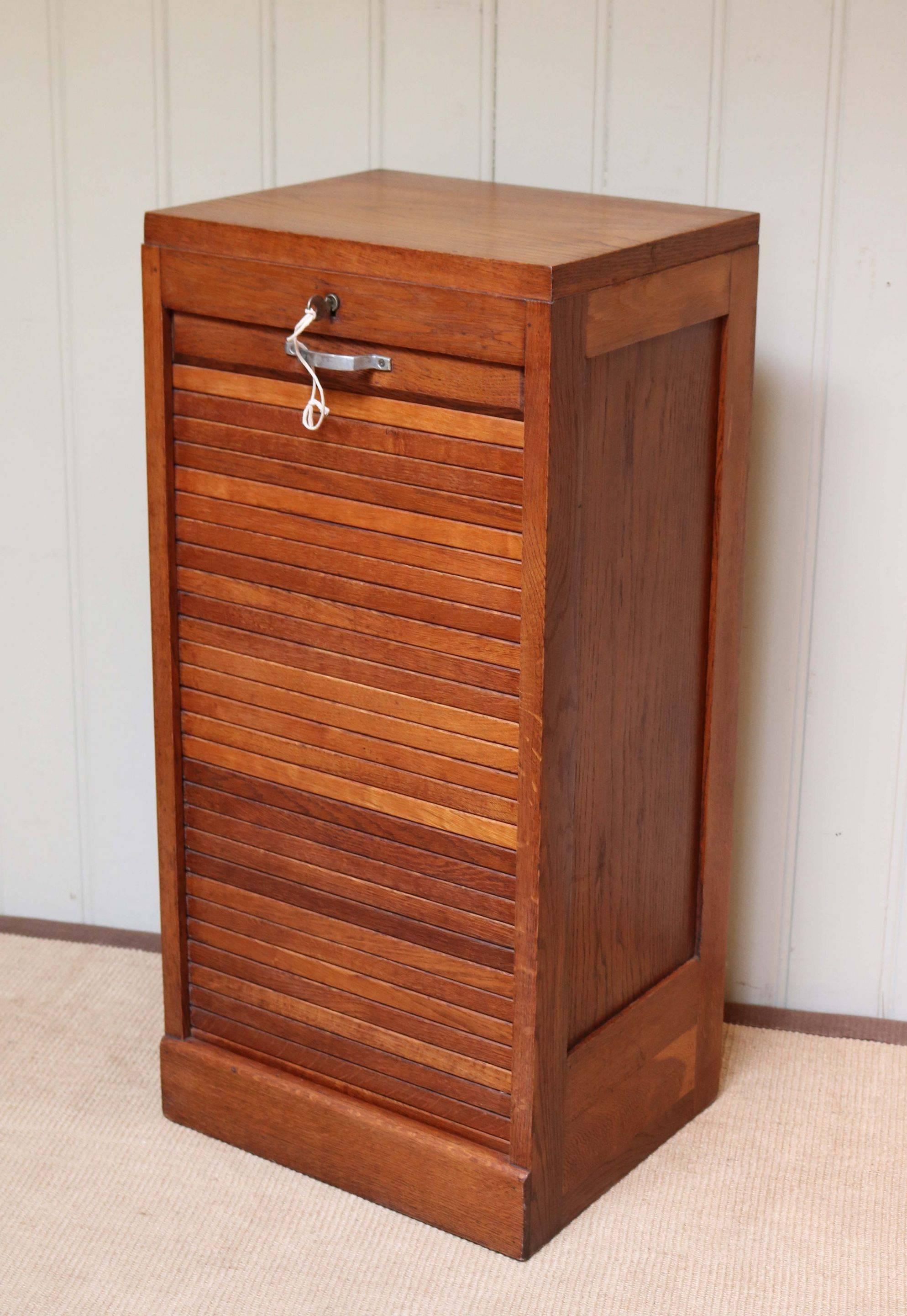 French Oak Single Tambour Front Filing Cabinet For Sale 1