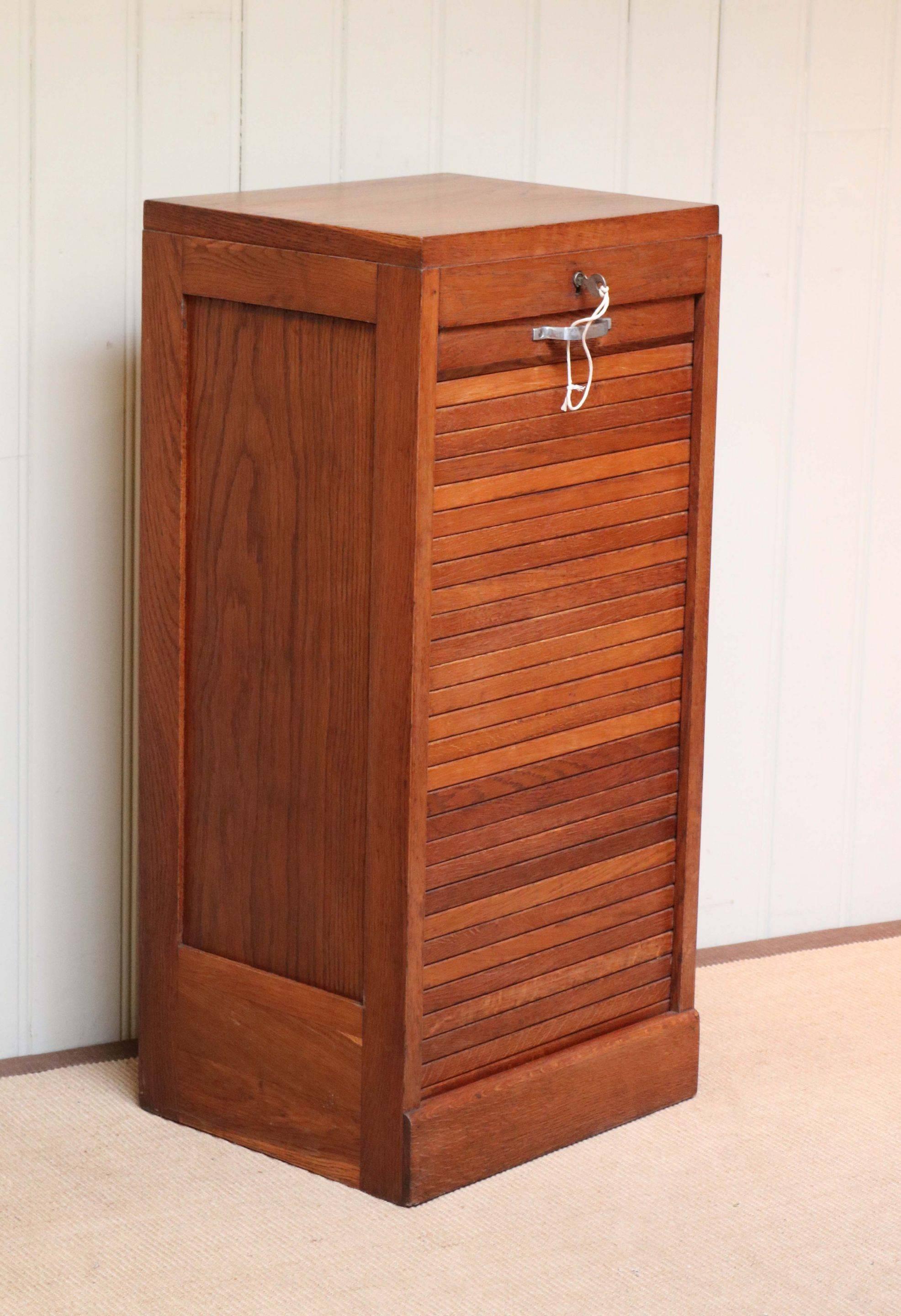 French Oak Single Tambour Front Filing Cabinet For Sale 4