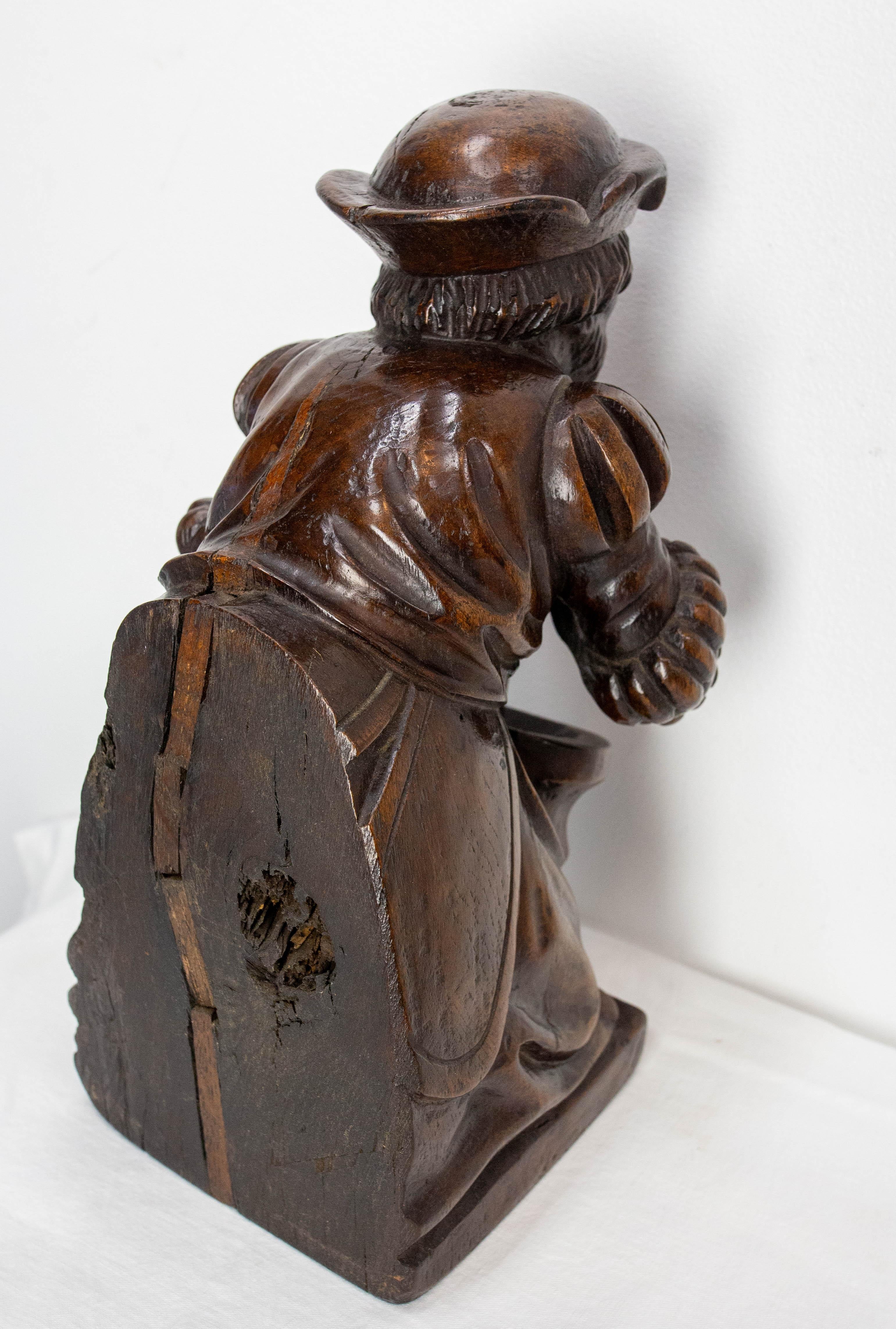 Mid-Century Modern French Oak Statuette The Apothicary Replica From Amiens Cathedral circa 1900 For Sale