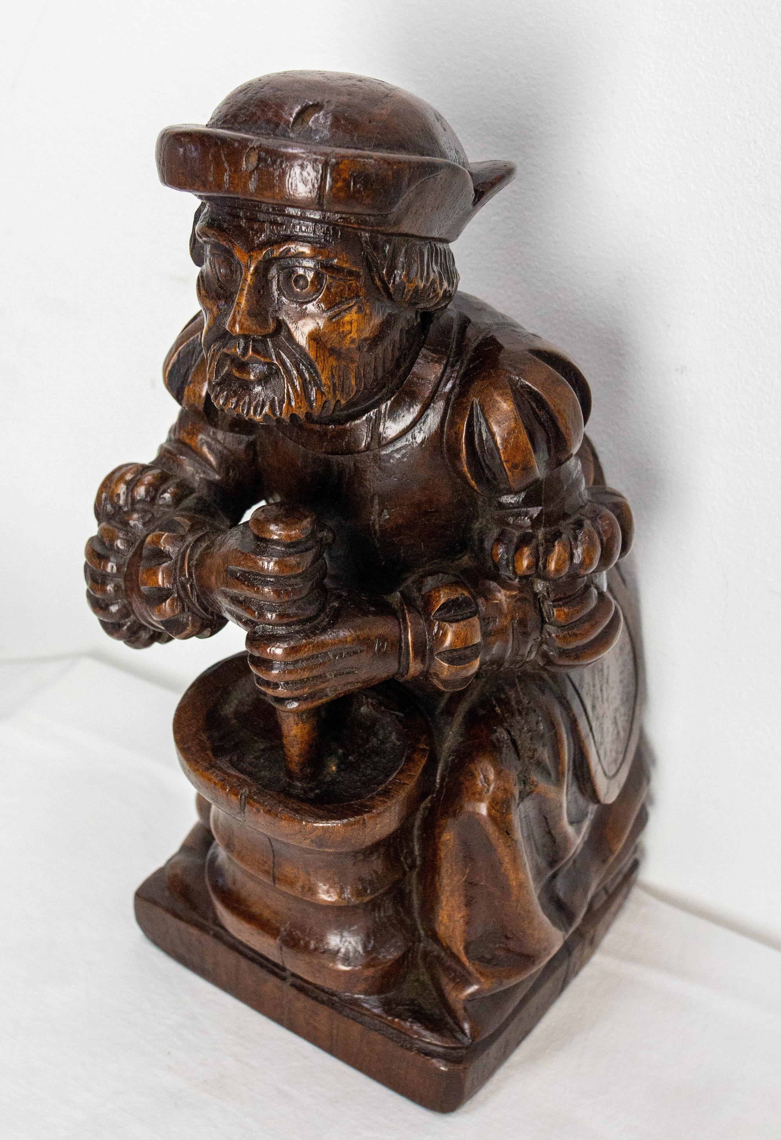 Ceramic French Oak Statuette The Apothicary Replica From Amiens Cathedral circa 1900 For Sale