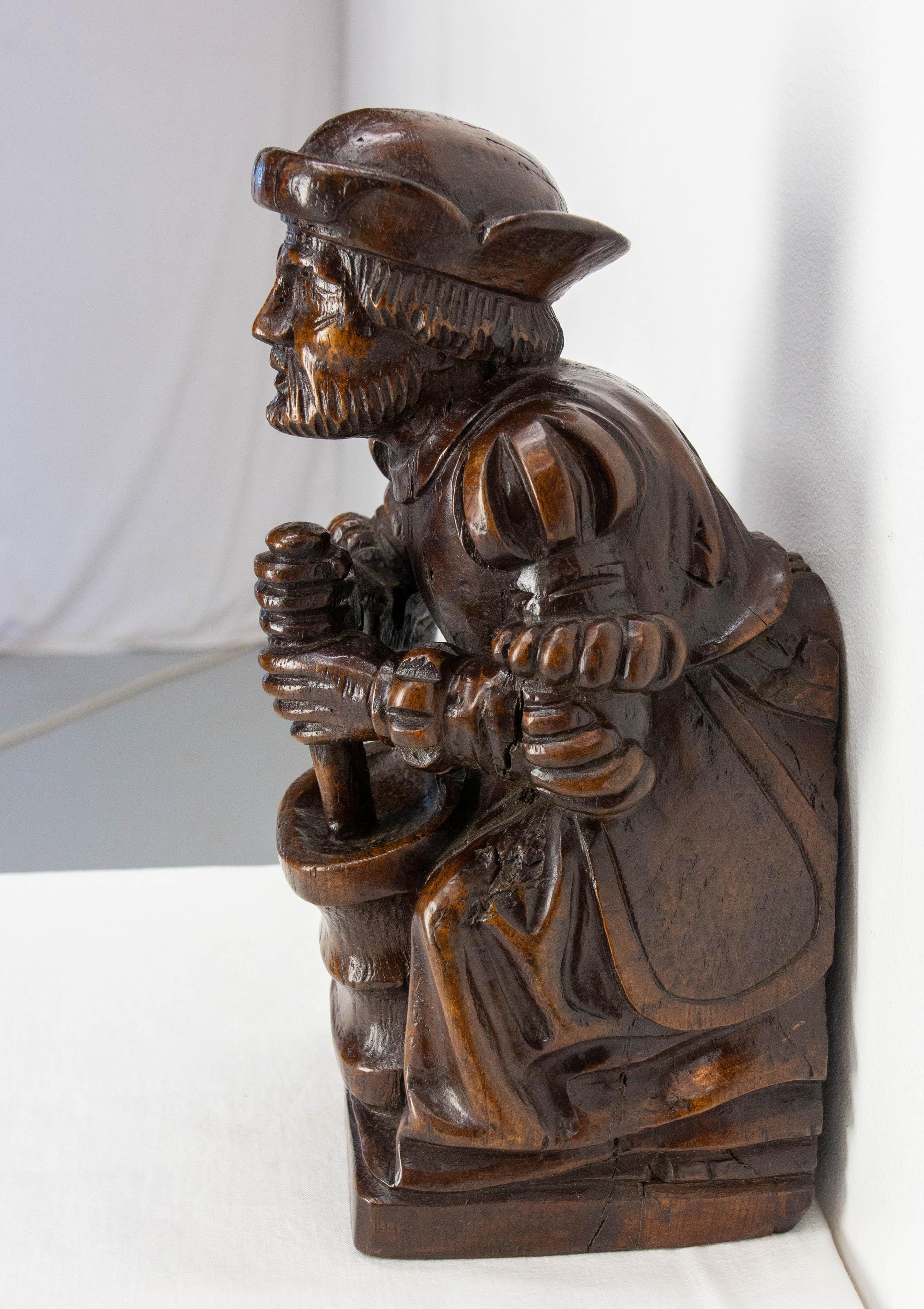 French Oak Statuette The Apothicary Replica From Amiens Cathedral circa 1900 For Sale 1