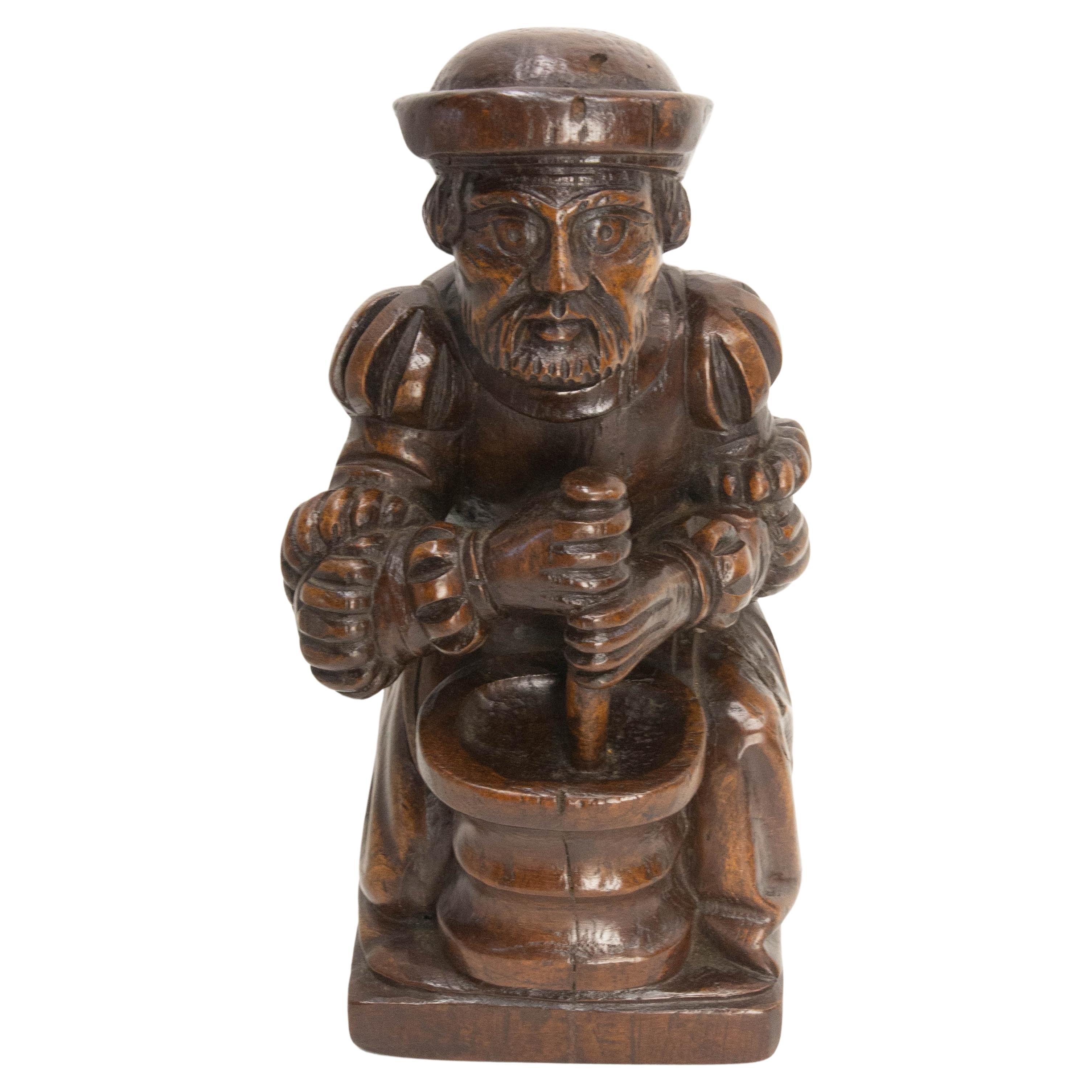 French Oak Statuette The Apothicary Replica From Amiens Cathedral circa 1900 For Sale