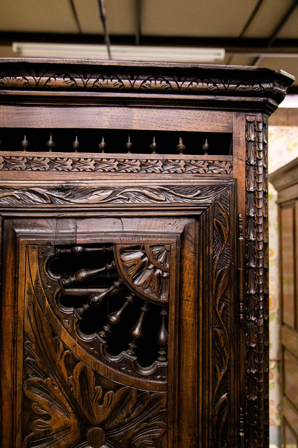 Hand-Carved French Oak Step Back Cupboard For Sale