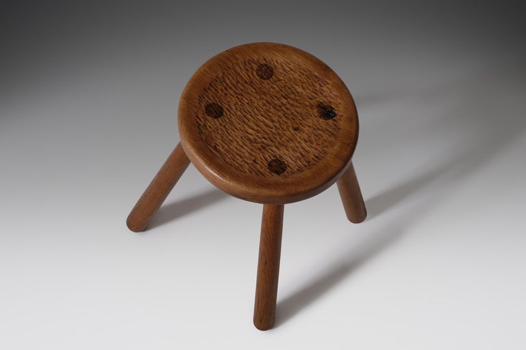 Mid-Century Modern French Oak Stool, 1950s For Sale