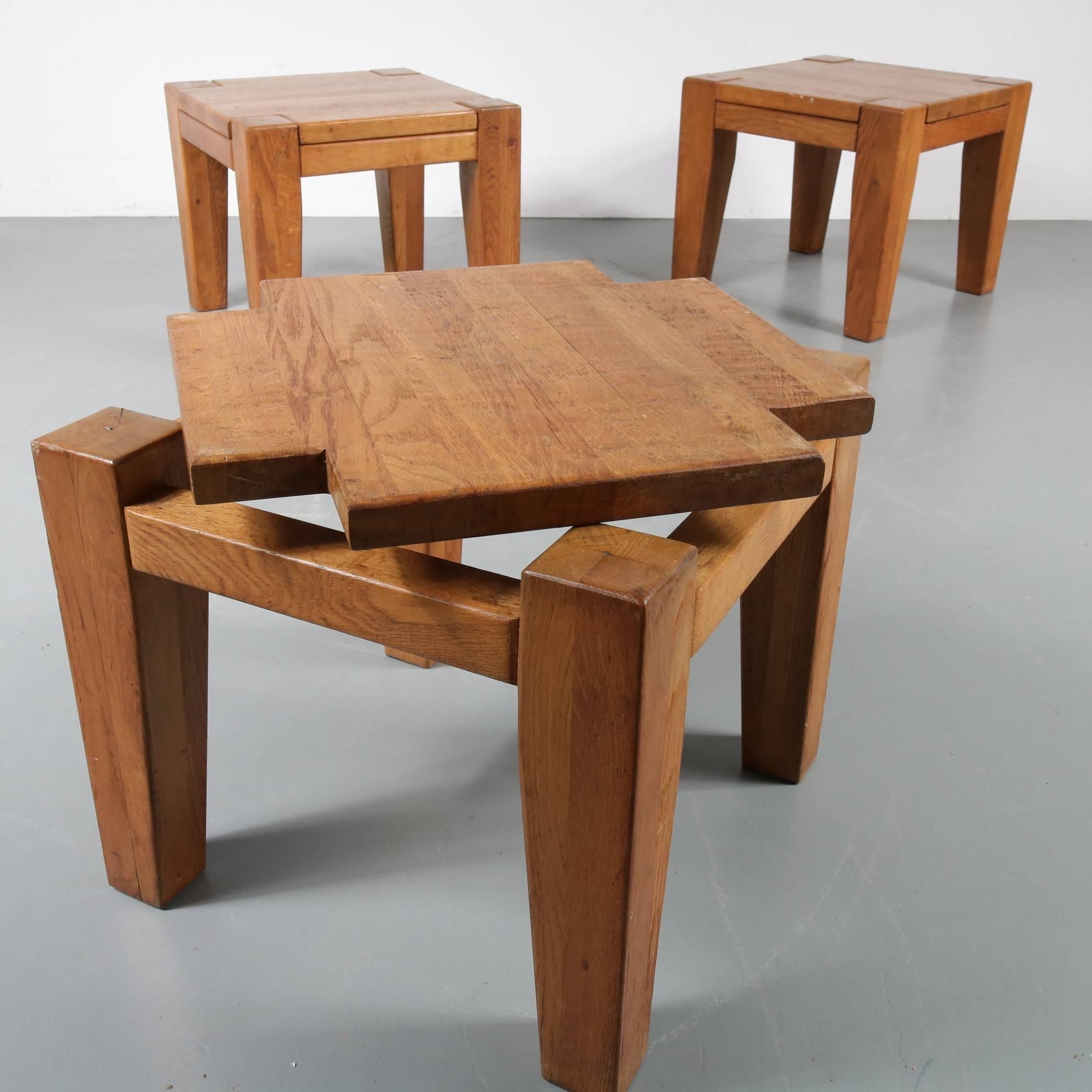 French Oak Stools / Side Tables, 1950 6